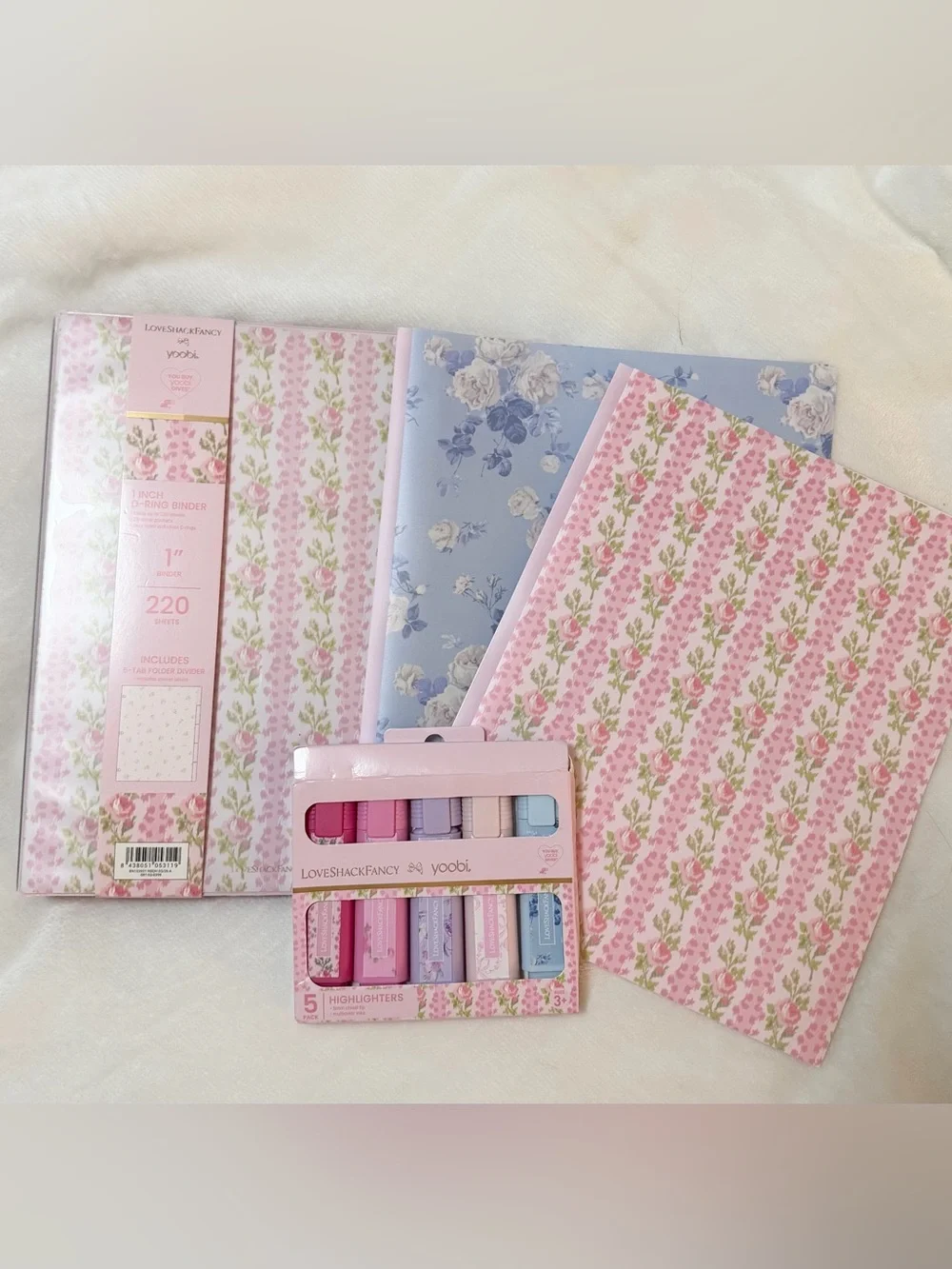 Loveshackfancy x Target binder; highlighters & folders